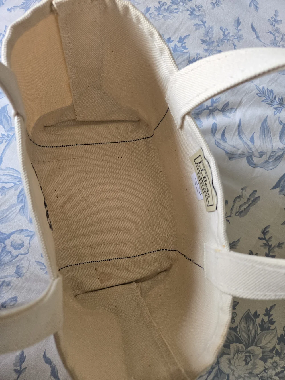 LL BEAN Boat And Tote Canvas Tote Bag with Navy Monogram - Picture 3 of 5